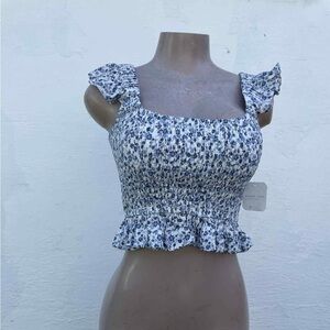 Altar'd State Blue Floral Smocked Crop Top